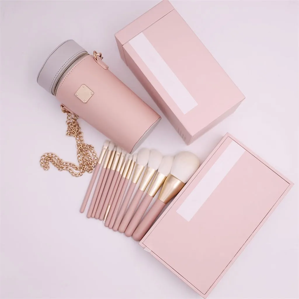 Smokey Peach 12pcs Makeup Set Brushes Blush Brushes Eyeshadow Brushes Portable Full Set Of Makeup Brushes