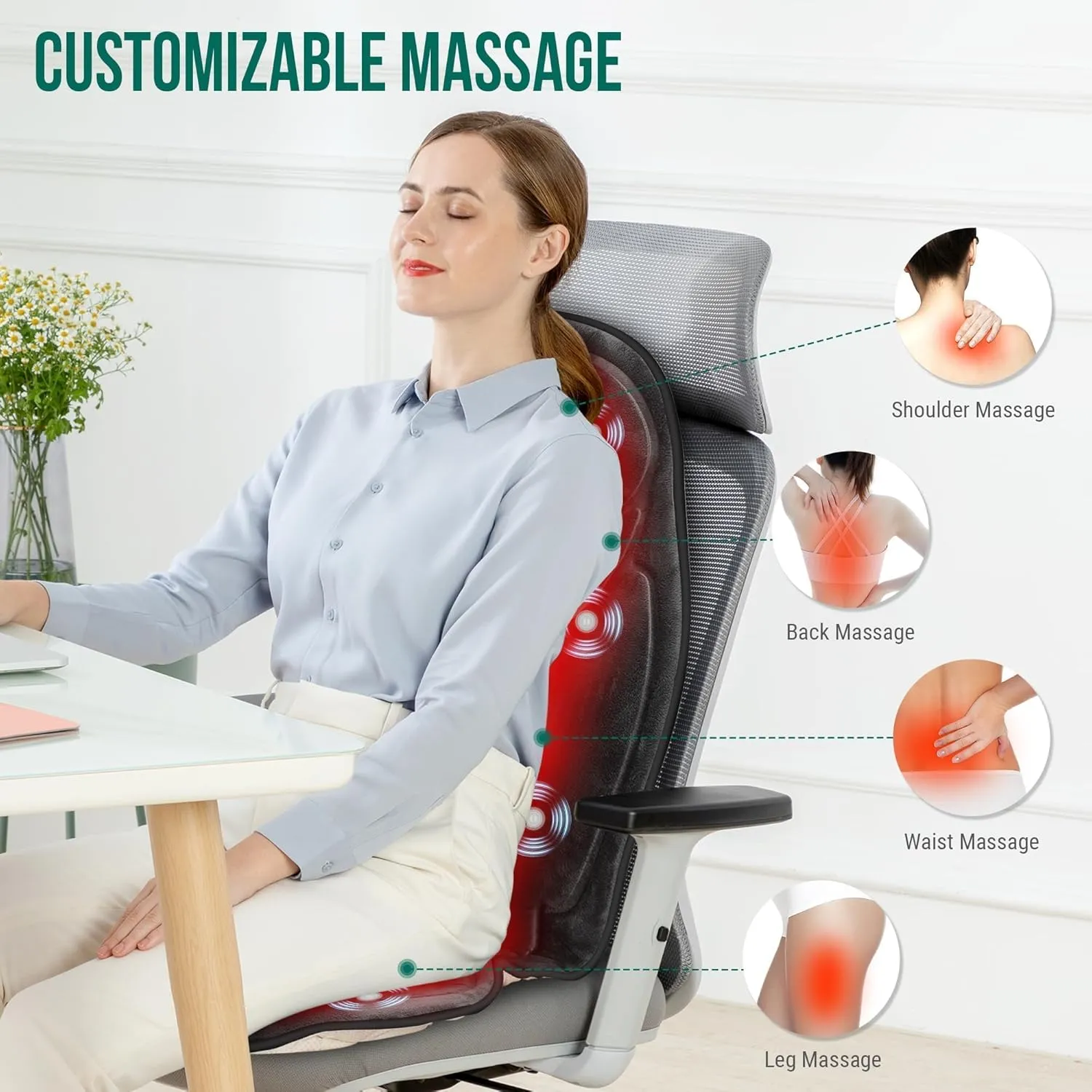 Snailax Vibration Back Massager with Heat, Massage Seat Cushion with 6 Vibrating Motors and 2 Heat Levels, Massage Chair Pad for Home Office use, Gifts for Him Her