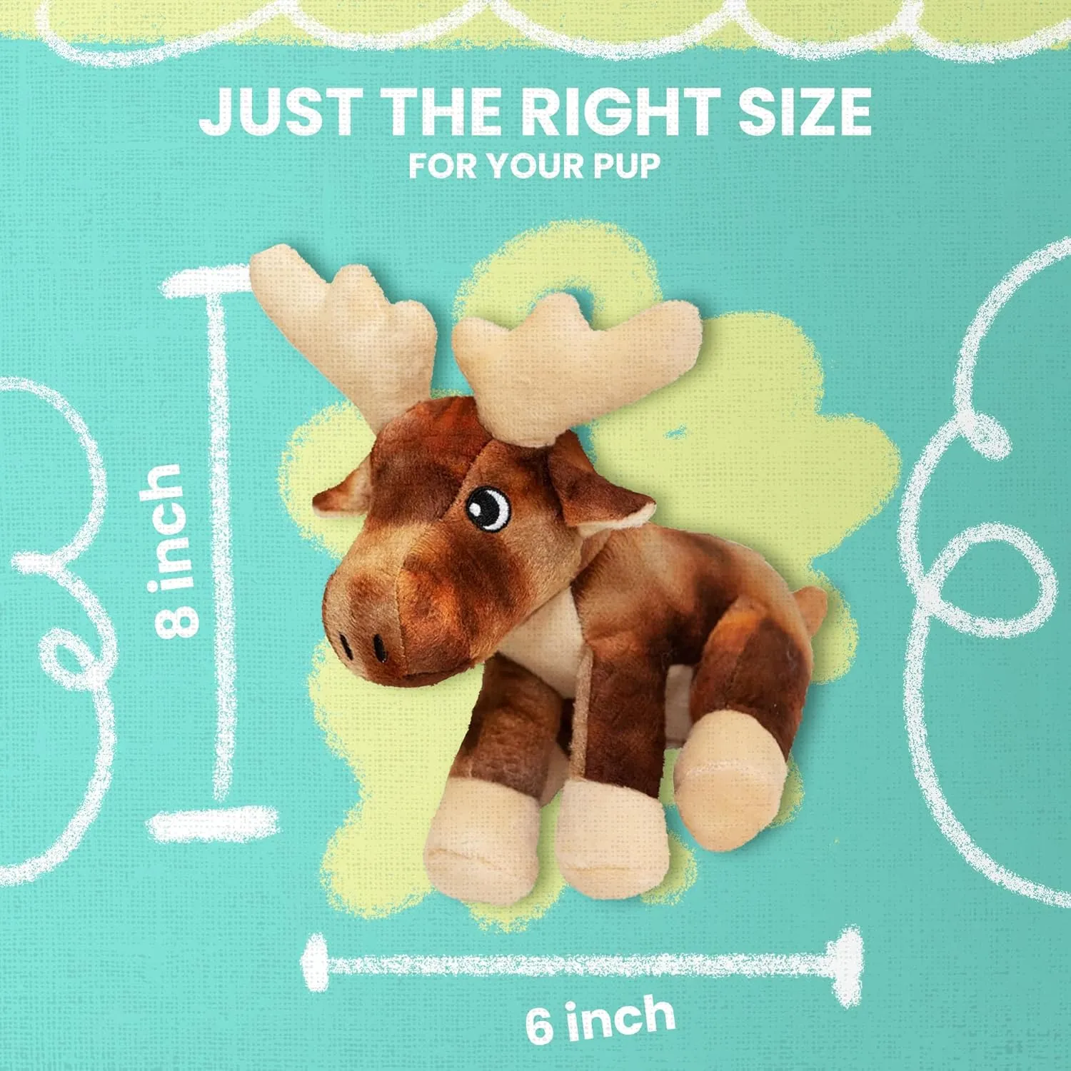SNUG AROOZ Marty The Moose with Repair Patch - Soft Plush Toy with Squeakers & Crinkle - Durable & Fun for Small to Medium Dogs - Made from Recycled Materials