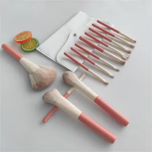 Soft Bristle 12pcs Makeup Brush Set Lime Green Terracotta Red Loose Powder Brush Eye Shadow Concealer Brush