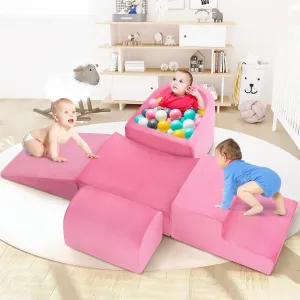Soft Play Climbing Blocks for Toddlers,5-Piece Baby Climb and Crawl Playset with Ball Pit,Foam Climbing Toys for Toddlers,Foam Climber for Indoor Crawling,Sliding and Playing (Pink)