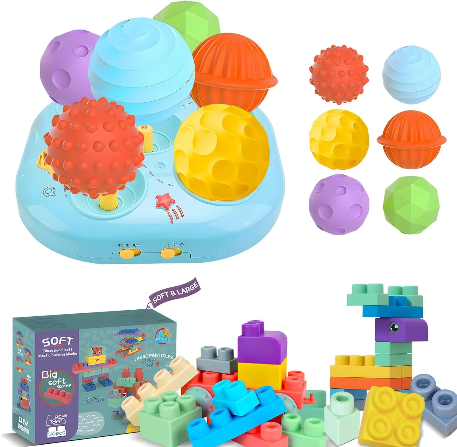 Soft Stacking Blocks & Musical Light-Up Toy Bundle – STEM Learning & Sensory Play for Babies 6-18 Months