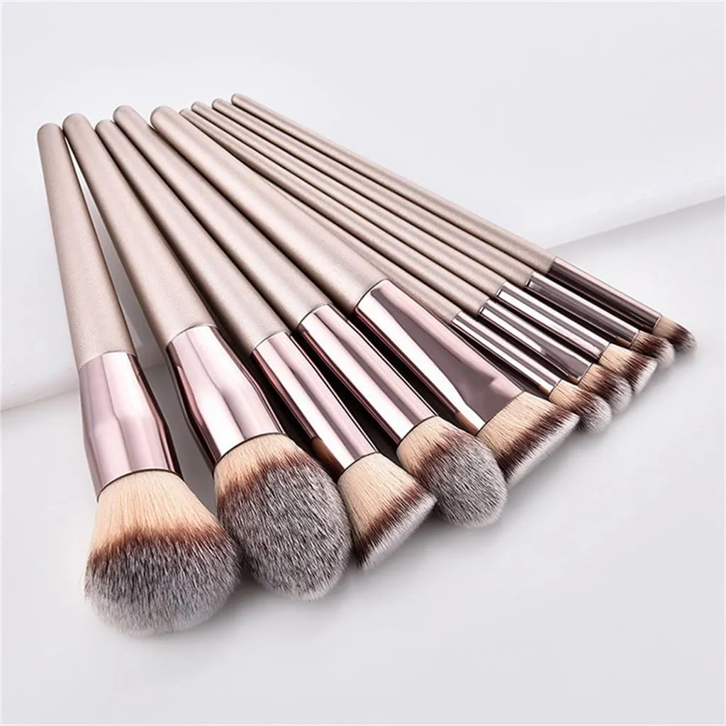 Soft Wooden Handle 14pcs Champagne Gold Makeup Brushes Set Portable Eyeshadow Brushes