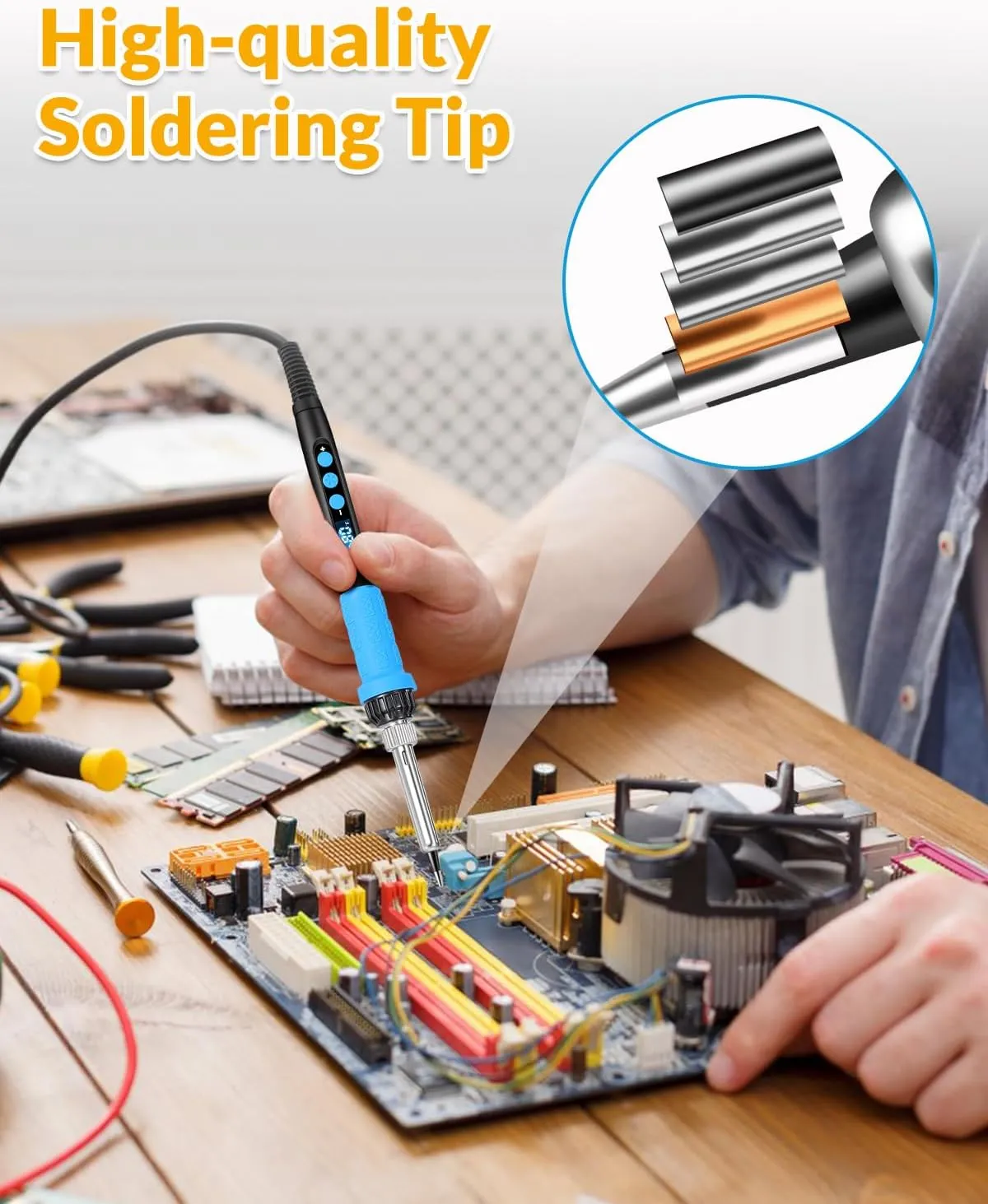 Soldering Iron Kit, 100W High Power Soldering Iron, Fast Heating, Digital Display Temperature Control Accurate 356°F-896°F, Portable Soldering Kit with Protective Cap, Automatic Sleep Mode