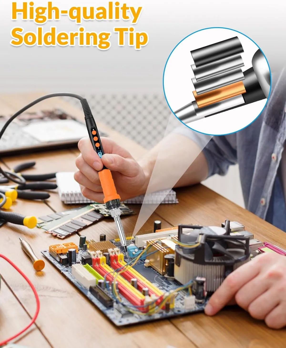 Soldering Iron Kit, 100W High Power Soldering Iron, Fast Heating, Digital Display Temperature Control Accurate 356°F-896°F, Portable Soldering Kit with Protective Cap, Automatic Sleep Mode