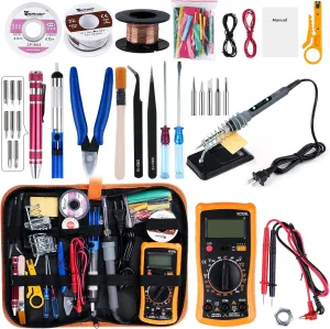 Soldering Iron Kit with Digital Multimeter, 80W LCD Adjustable Temperature 180-480°C Soldering Welding Iron Tools with ON-Off Switch, Soldering Iron Tips Solder Sucker Stand Tweezers Solder Wire