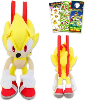 Sonic the Hedgehog Super Sonic Plushie Set - 18" Doll With Carrying Straps, Stickers, More | Gifts for Kids, Boys, Girls