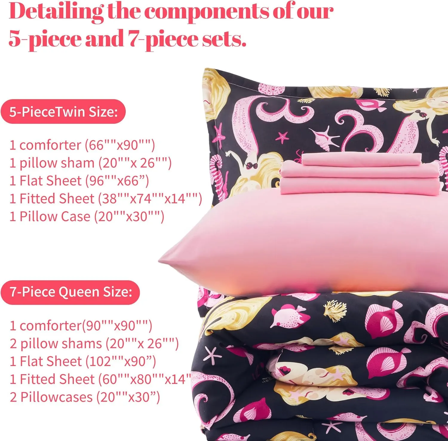Sonive 5 Pieces Twin Size Kids Comforter Set, 5-Piece Bed in a Bag All-Season Microfiber Kids' Comforter, Fitted Sheet, Flat Sheet, Pillow Shams, Pillowcases for Boys/Girls Dream Seabed