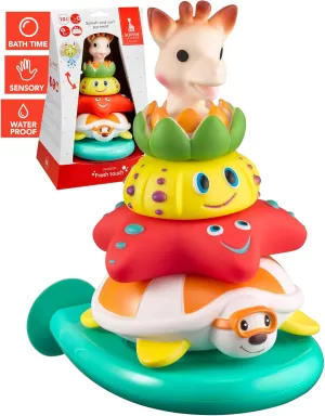 Sophie la girafe Splash & Surf Pyramid | Fun & Colorful Stacking Toy | Animals Spray Water When Pressed | Easy to Clean