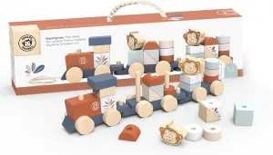 Speedy Monkey Wooden Pull-Along Train Stacker – Soft Colors, Monkey Character, Stacking Blocks, Build Houses | Non-Toxic Paint, Creative Fun, Ideal for Kids, Educational Toy for Toddlers