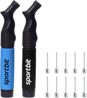 SPORTBIT Ball Pump for Sports Balls - Push & Pull Inflating System - Hand Pump for All Exercise Balls - Volleyball Pump, Basketball Inflator, Football & Soccer Ball Air Pump - Goes with 5 Needles Set