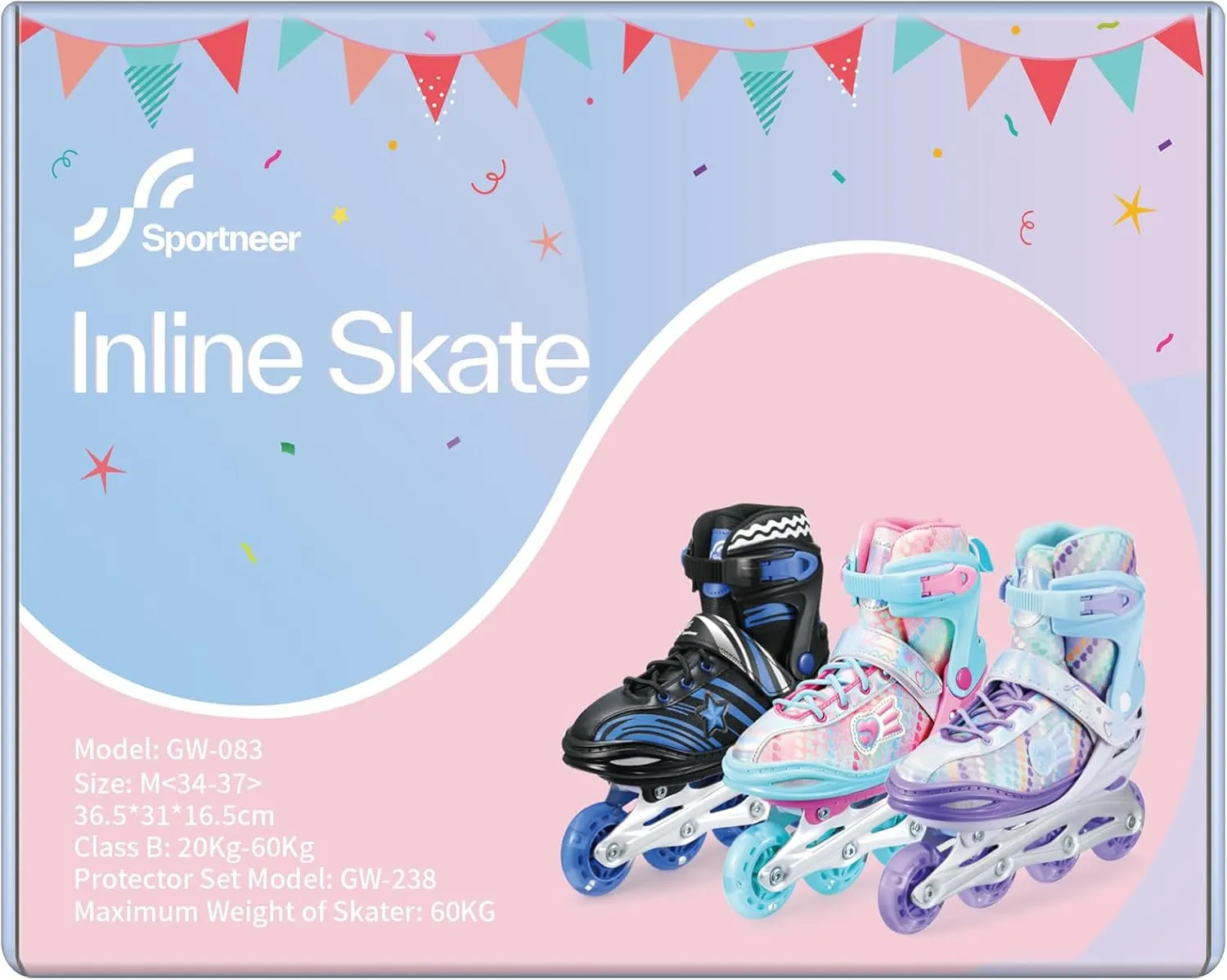 Sportneer 4 Size Adjustable Inline Skates for Girls, Kids Inline Skates Size 12C-9 with Light Up Wheels Roller Blade with Protective Gear Set for Kids Girls Women Beginners Indoor & Outdoor Use