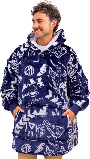 Sports Blanket Hoodie Men & Kids, Oversized Wearable Blanket Kids, Teens, Adults, Soccer & Basketball Hoodie Blanket for Boys