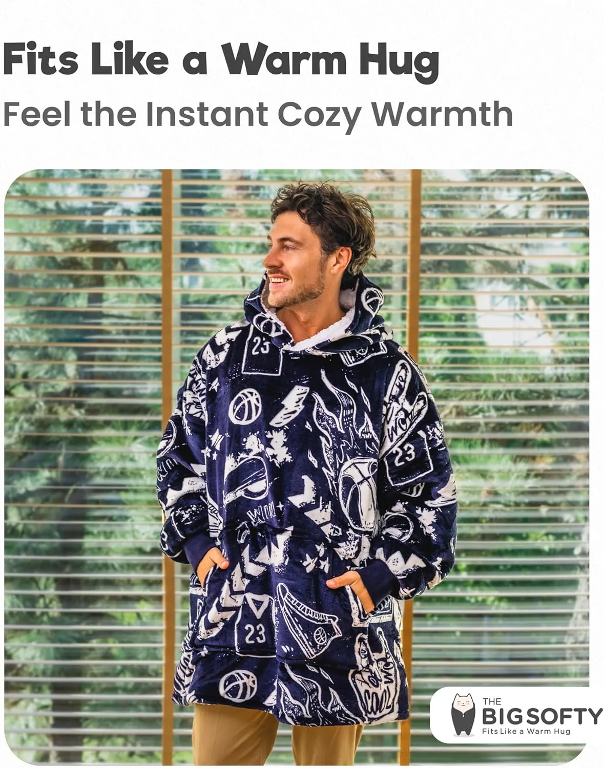 Sports Blanket Hoodie Men & Kids, Oversized Wearable Blanket Kids, Teens, Adults, Soccer & Basketball Hoodie Blanket for Boys