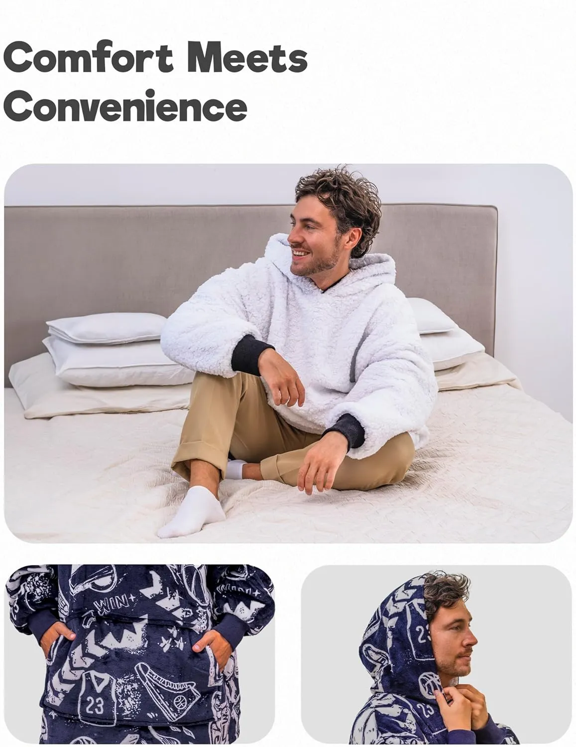 Sports Blanket Hoodie Men & Kids, Oversized Wearable Blanket Kids, Teens, Adults, Soccer & Basketball Hoodie Blanket for Boys