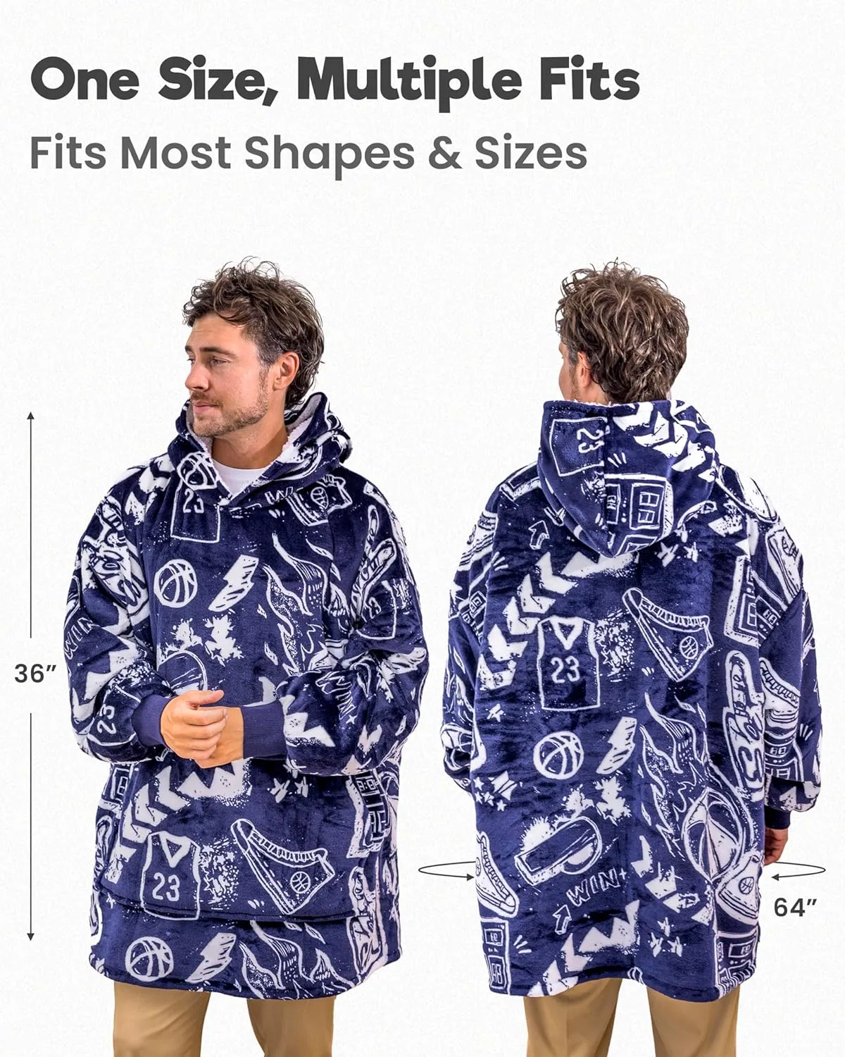 Sports Blanket Hoodie Men & Kids, Oversized Wearable Blanket Kids, Teens, Adults, Soccer & Basketball Hoodie Blanket for Boys