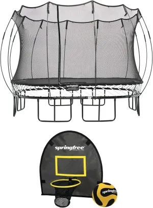 Springfree Trampoline Kids Outdoor Square Trampoline w/Enclosure & Outdoor Jumping Basketball Game FlexrHoop Accessory