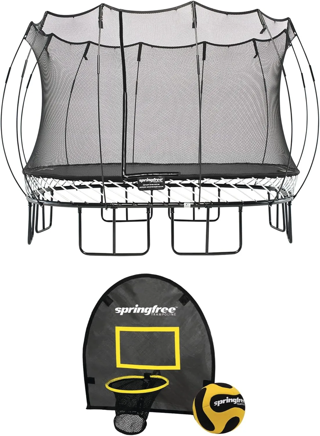 Springfree Trampoline Kids Outdoor Square Trampoline w/Enclosure & Outdoor Jumping Basketball Game FlexrHoop Accessory