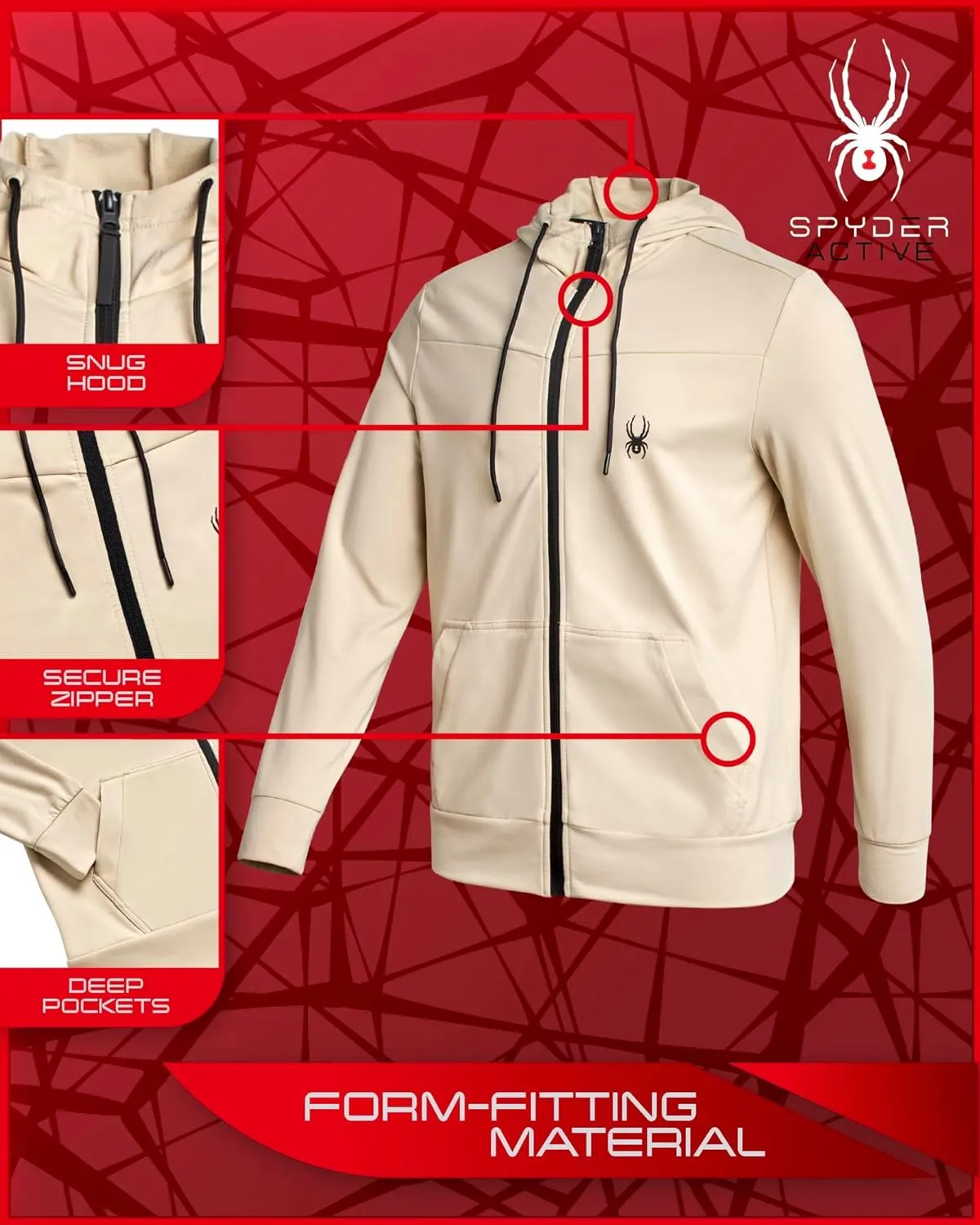 Spyder Men's Active Hoodie - Peached Super Plush Full Zip Up Hoodie Sweatshirt - Warm Outdoor Pullover Hoodies for Men (S-XL)