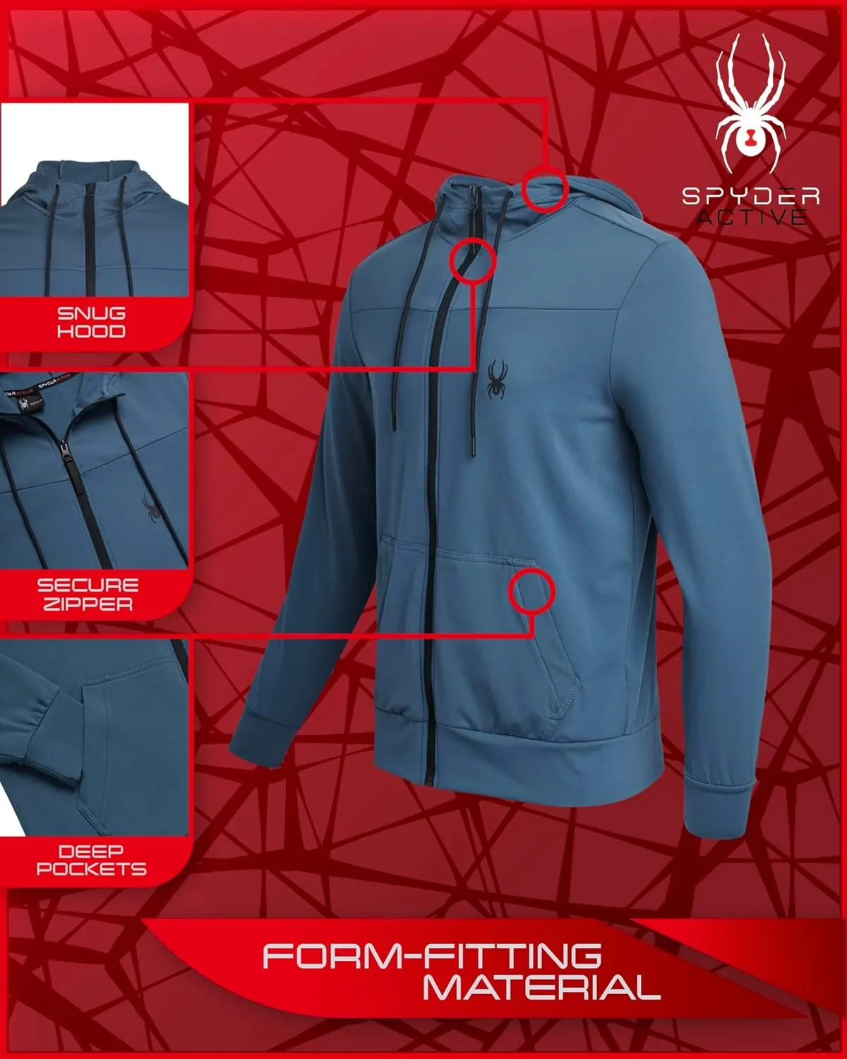 Spyder Men's Active Hoodie - Peached Super Plush Full Zip Up Hoodie Sweatshirt - Warm Outdoor Pullover Hoodies for Men (S-XL)