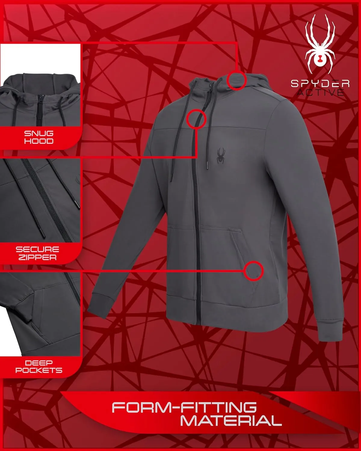 Spyder Men's Active Hoodie - Peached Super Plush Full Zip Up Hoodie Sweatshirt - Warm Outdoor Pullover Hoodies for Men (S-XL)