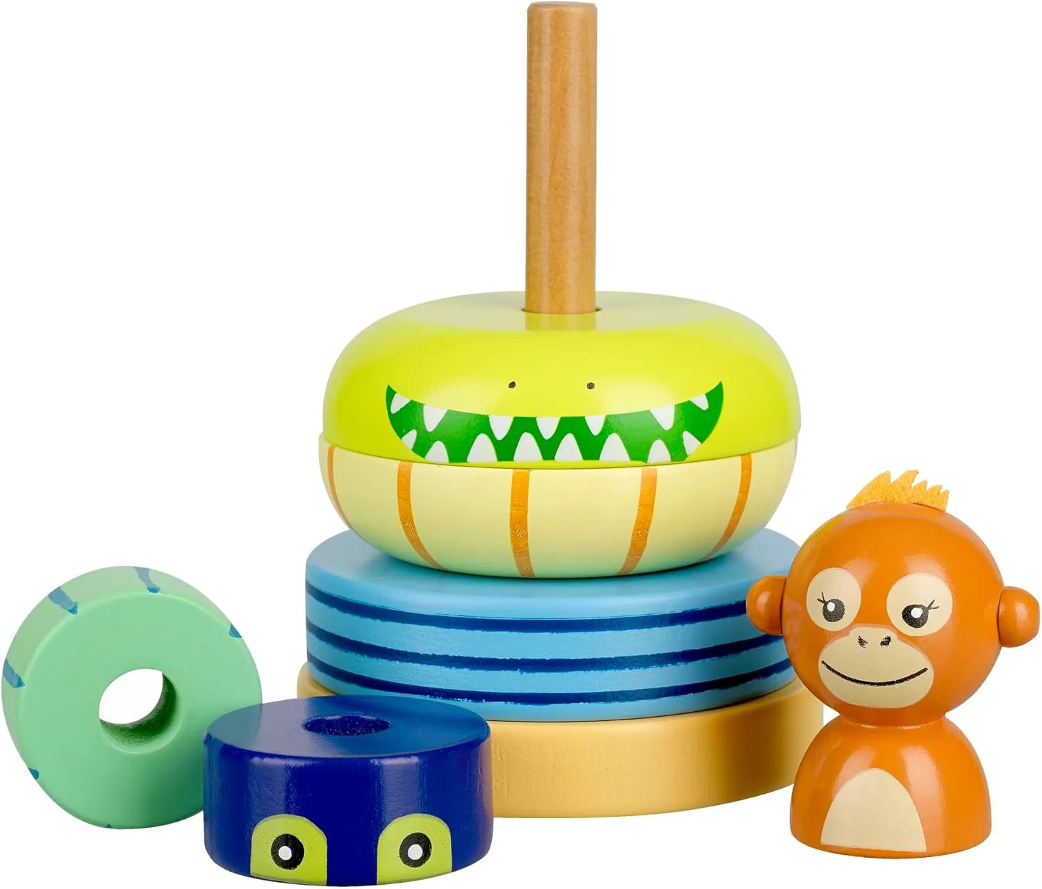 Stacking Ring: Jungle Animals - Wooden Colorful Stacking Puzzle Toy, Size & Motor Skills Developmental Toy, Toddler & Kids, Ages 1 
