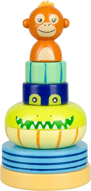 Stacking Ring: Jungle Animals - Wooden Colorful Stacking Puzzle Toy, Size & Motor Skills Developmental Toy, Toddler & Kids, Ages 1 