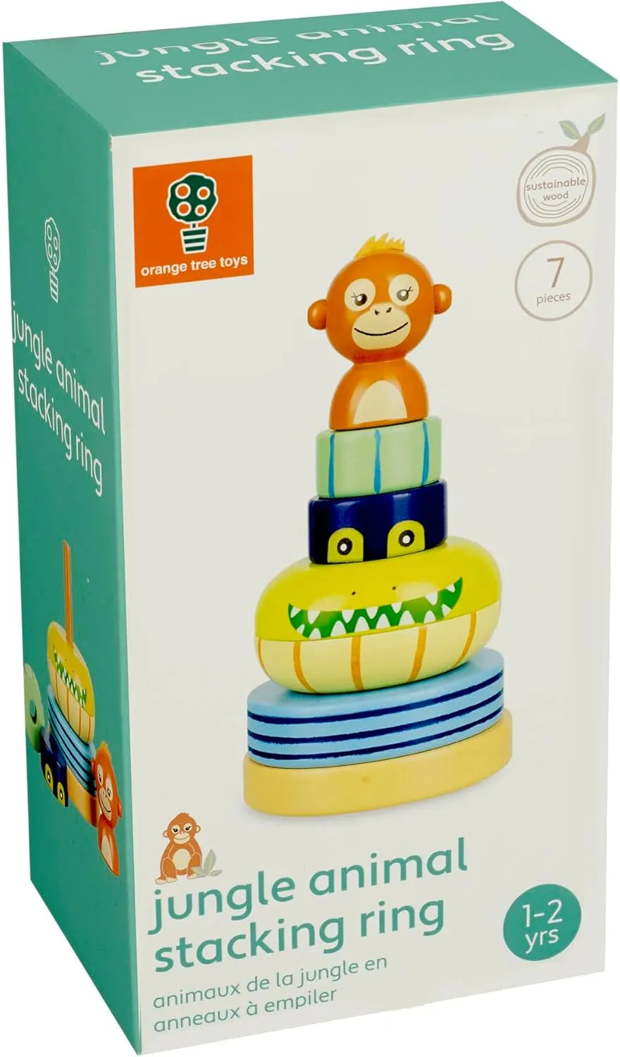 Stacking Ring: Jungle Animals - Wooden Colorful Stacking Puzzle Toy, Size & Motor Skills Developmental Toy, Toddler & Kids, Ages 1 