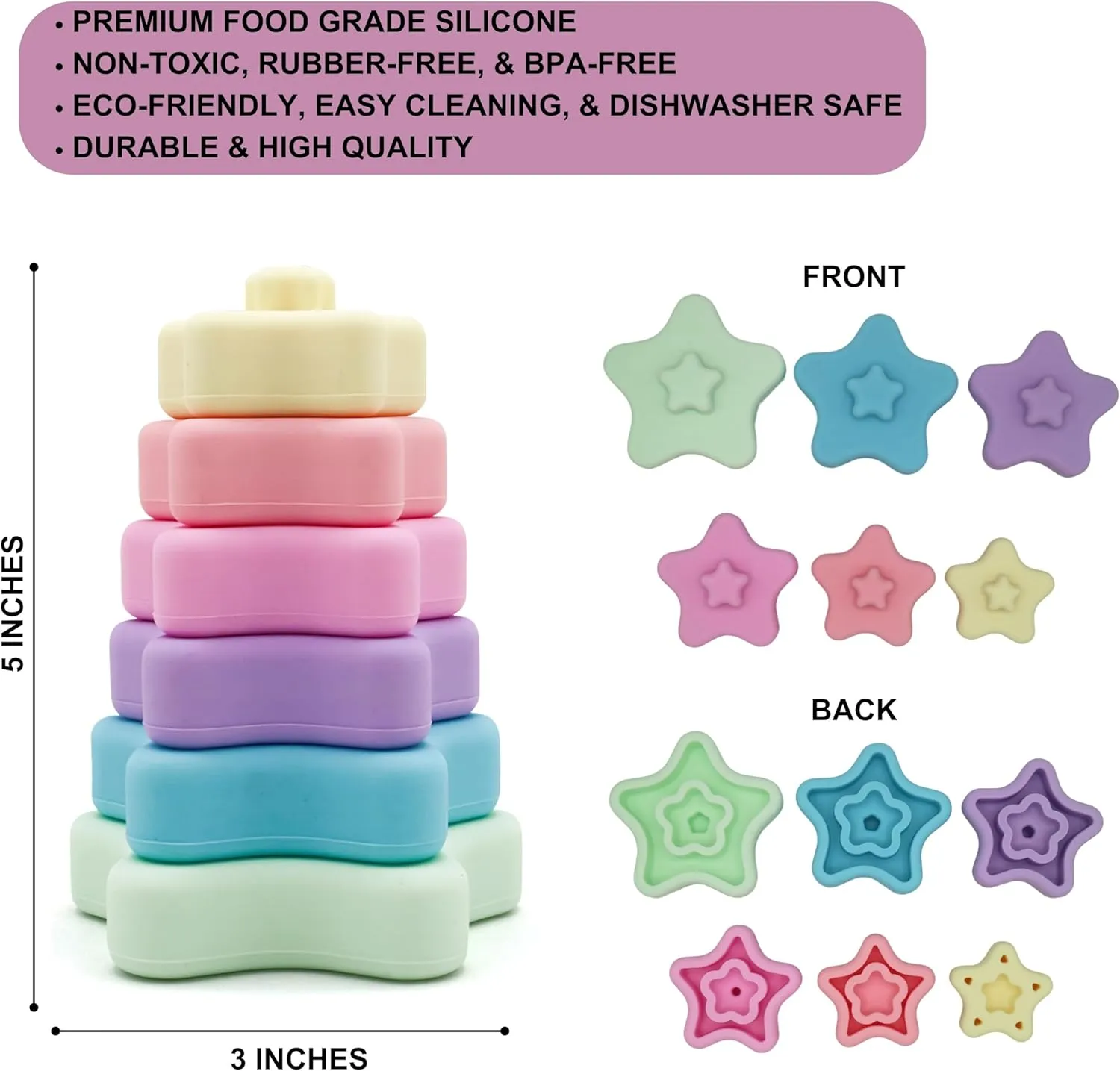 Stacking Toys, Teething Toys, Silicone Soft Building Blocks, Promote Developmental Skills, Early Education for Babies and Toddler 6months 