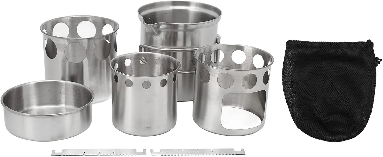 Stainless Steel Cookware Set Portable Camping Stove Cooking Pot Set for Outdoor Hiking Backpacking Camping Cookware Camping Essentials Camping Kitchen Essentials