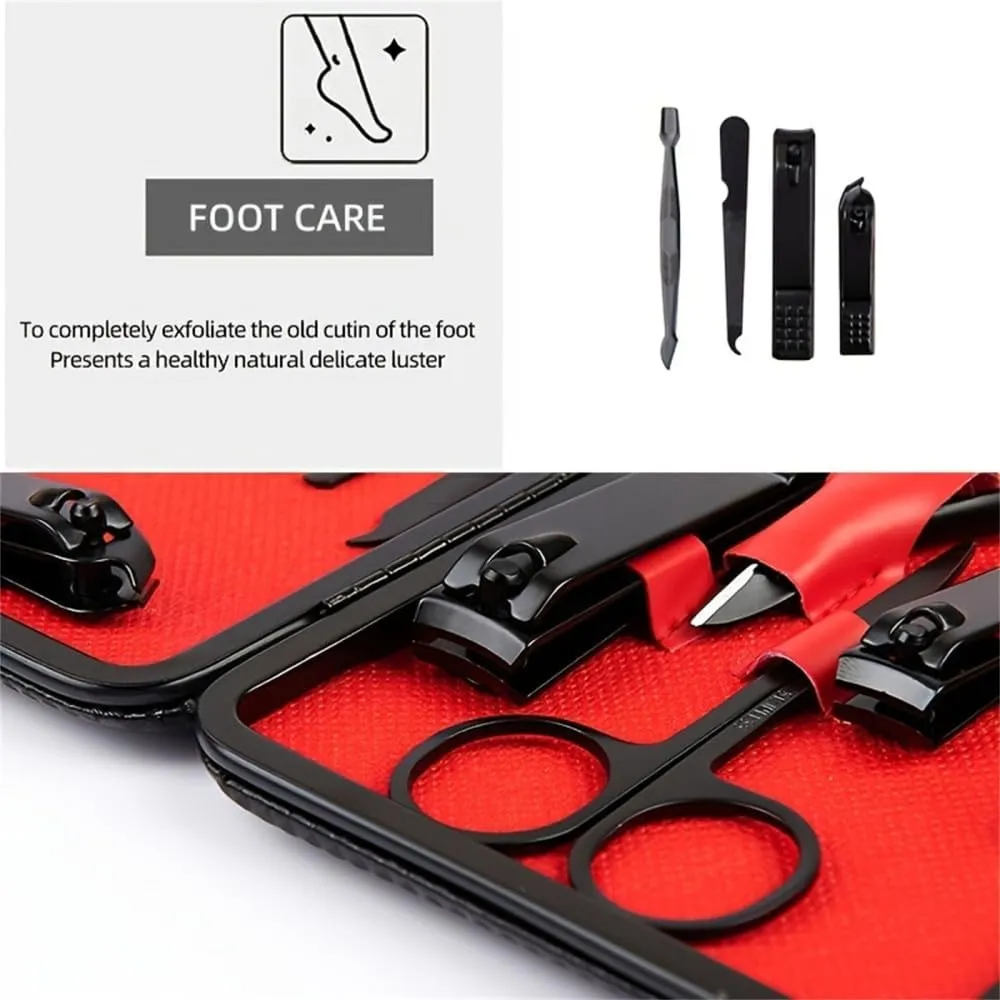 Stainless Steel Manicure Pedicure kit Nail Foot Care Black Nail Clipper Set,Black 7 Piece Set