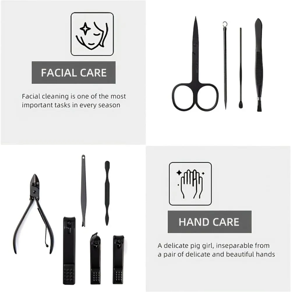 Stainless Steel Manicure Pedicure kit Nail Foot Care Black Nail Clipper Set,Black 7 Piece Set