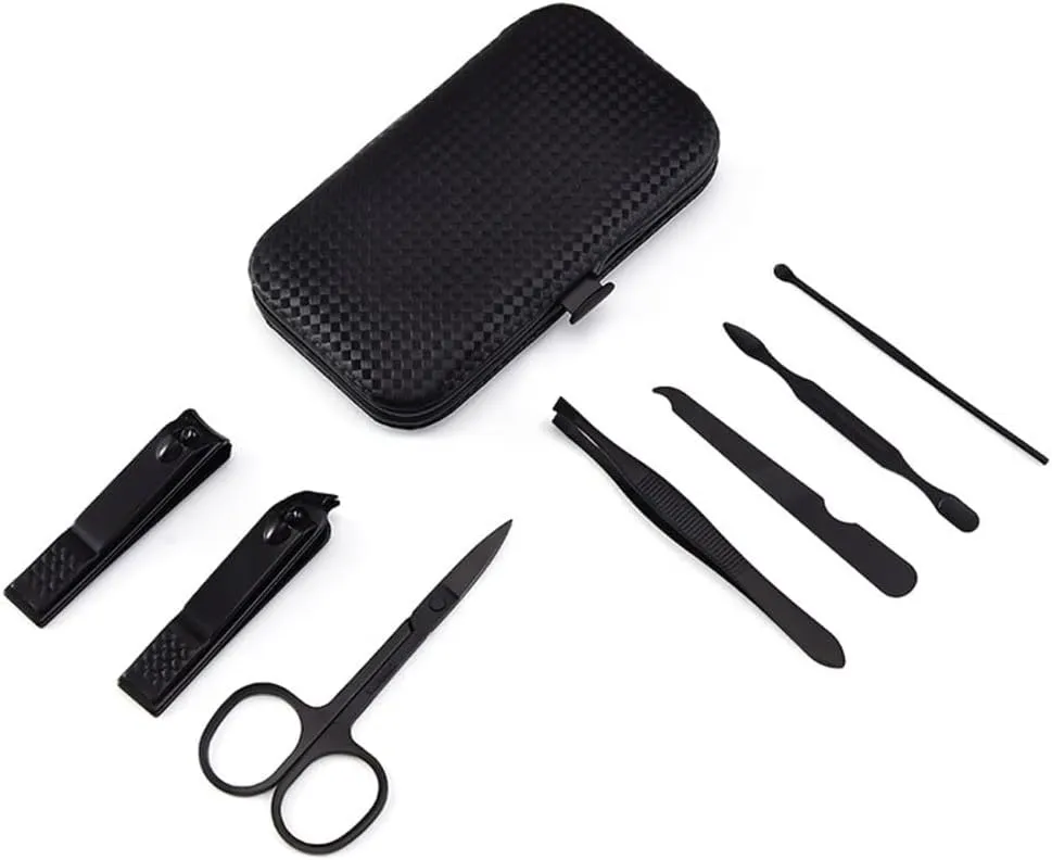 Stainless Steel Manicure Pedicure kit Nail Foot Care Black Nail Clipper Set,Black 7 Piece Set