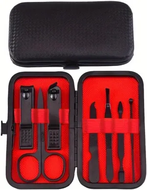 Stainless Steel Manicure Pedicure kit Nail Foot Care Black Nail Clipper Set,Black 7 Piece Set