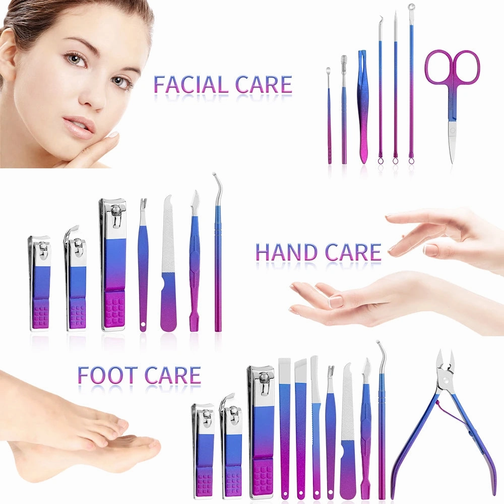 Stainless Steel Gradient Manicure & Pedicure Set – Professional Nail Grooming Kit with Travel Case