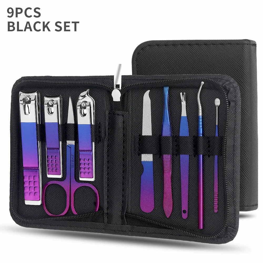 Stainless Steel Gradient Manicure & Pedicure Set – Professional Nail Grooming Kit with Travel Case