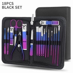 Stainless Steel Gradient Manicure & Pedicure Set – Professional Nail Grooming Kit with Travel Case