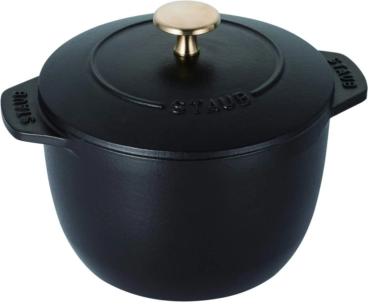 staub La Cocotte de GOHAN 40509-655 La Cocotte de GOHAN Black M 6.3 inches (16 cm) Rice Pot, 2 Pieces, Cast Iron Pot, Induction Compatible, Rice Cooker