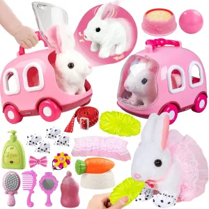 STAY GENT Plush Bunny Toy for Kids Girls, Hopping Walking Ears Wiggling Electric Rabbit, Feeding Interactive Pets Bunny Toys & Cage Easter Accessories Birthday Xmas Gifts for Toddlers 3 4 5 6