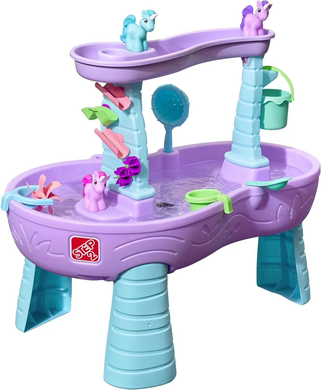 Step2 Rain Showers and Unicorns Water Table, Kids Water and Sand Activity Sensory Playset, Summer Outdoor Toys, 13 Piece Water Toy Accessories, for Toddlers 1.5  Years Old, Blue & Purple