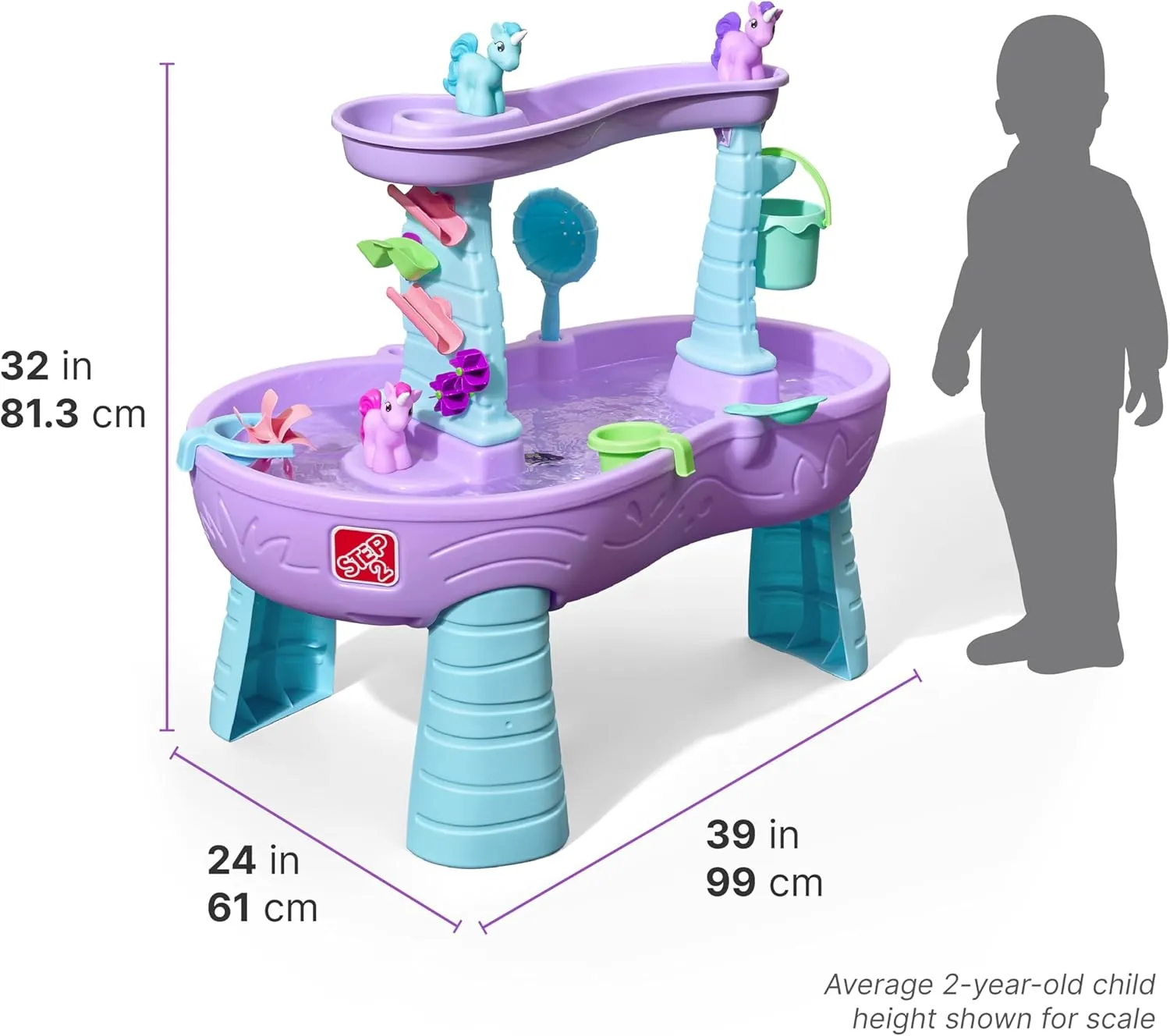 Step2 Rain Showers and Unicorns Water Table, Kids Water and Sand Activity Sensory Playset, Summer Outdoor Toys, 13 Piece Water Toy Accessories, for Toddlers 1.5  Years Old, Blue & Purple
