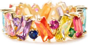 STORYJEWELLERY Rainbow Ring, Colorful Baguette Ring, Eternity Band Rings for Women, Cubic Zirconia Emerald Cut Rings, Rainbow Jewelry, Fashion Gifts for Women