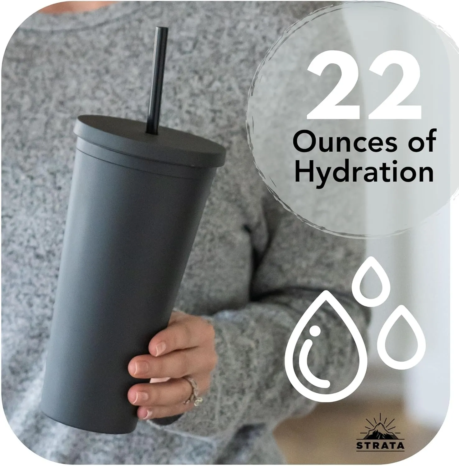 STRATA CUPS Classic Black Tumblers with Lids (8 pack) - 22oz Colored Acrylic Cups with Lids and Straws, Double Wall Matte Plastic Bulk Tumblers With FREE Straw Cleaner! Customizable DIY Gifts