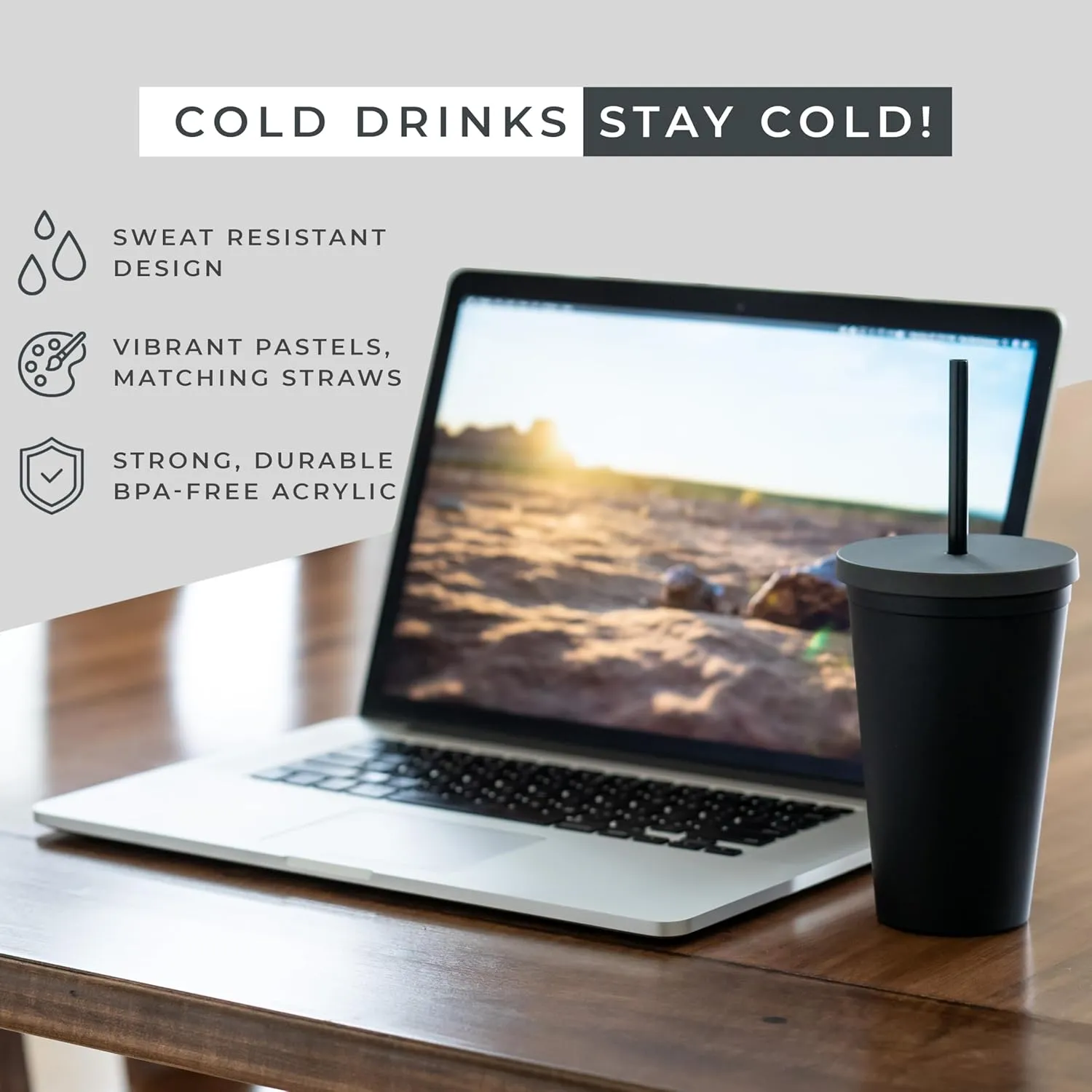 STRATA CUPS Classsic Black Tumblers with Lids (12 pack) - 16oz Colored Acrylic Cups with Lids and Straws | Double Wall Matte Plastic Bulk Tumblers With FREE Straw Cleaner! Customizable DIY Gifts