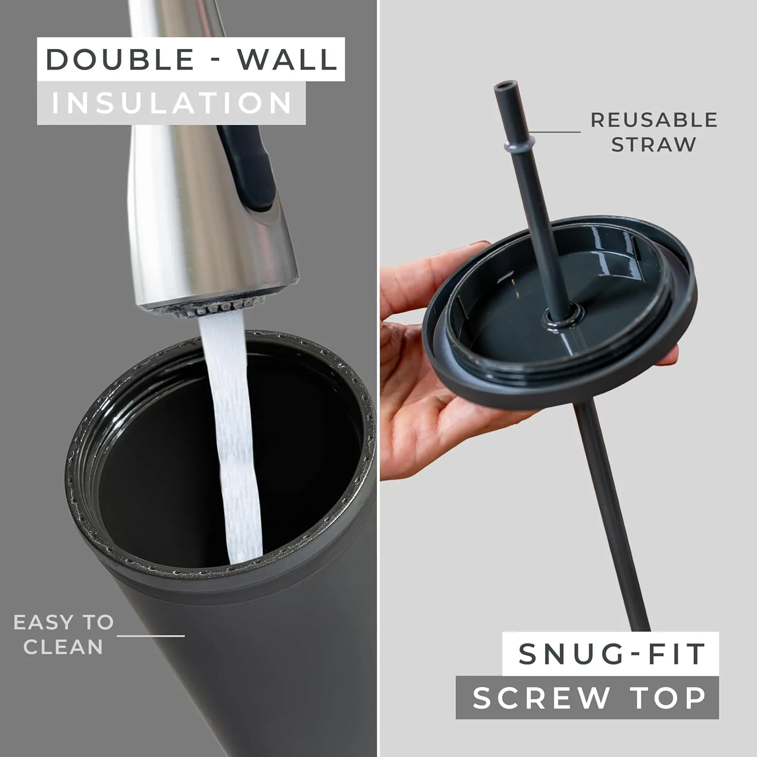 STRATA CUPS Classsic Black Tumblers with Lids (12 pack) - 16oz Colored Acrylic Cups with Lids and Straws | Double Wall Matte Plastic Bulk Tumblers With FREE Straw Cleaner! Customizable DIY Gifts