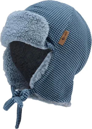 Striped rib fabric aviator hat and teddy plush, Blue