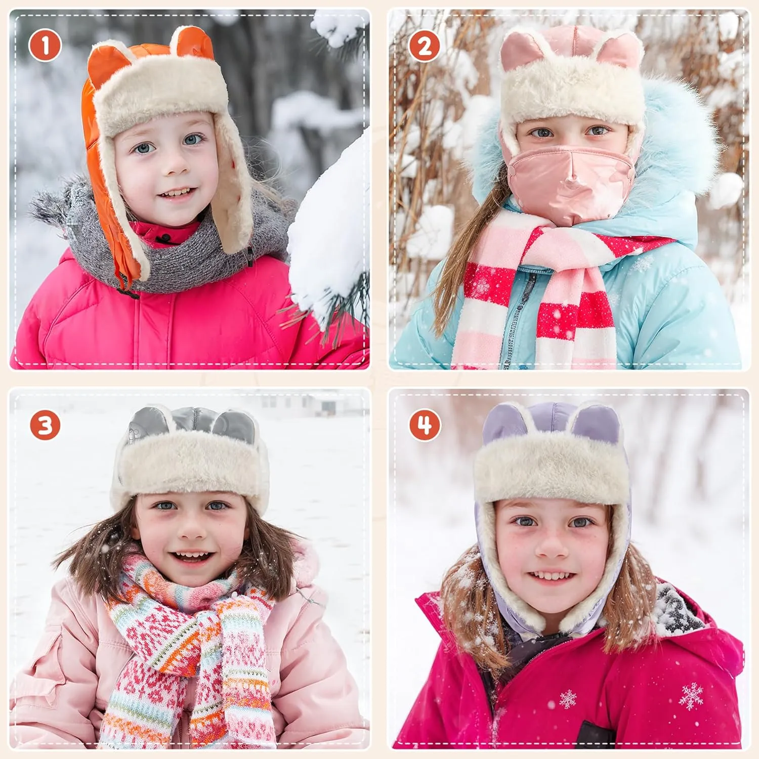 Sukeen Kids Trapper Hat for Girls Boy Windproof Kids Warm Hat Fur-Lined Earflap Hat with Mask for Cold Snow Weather