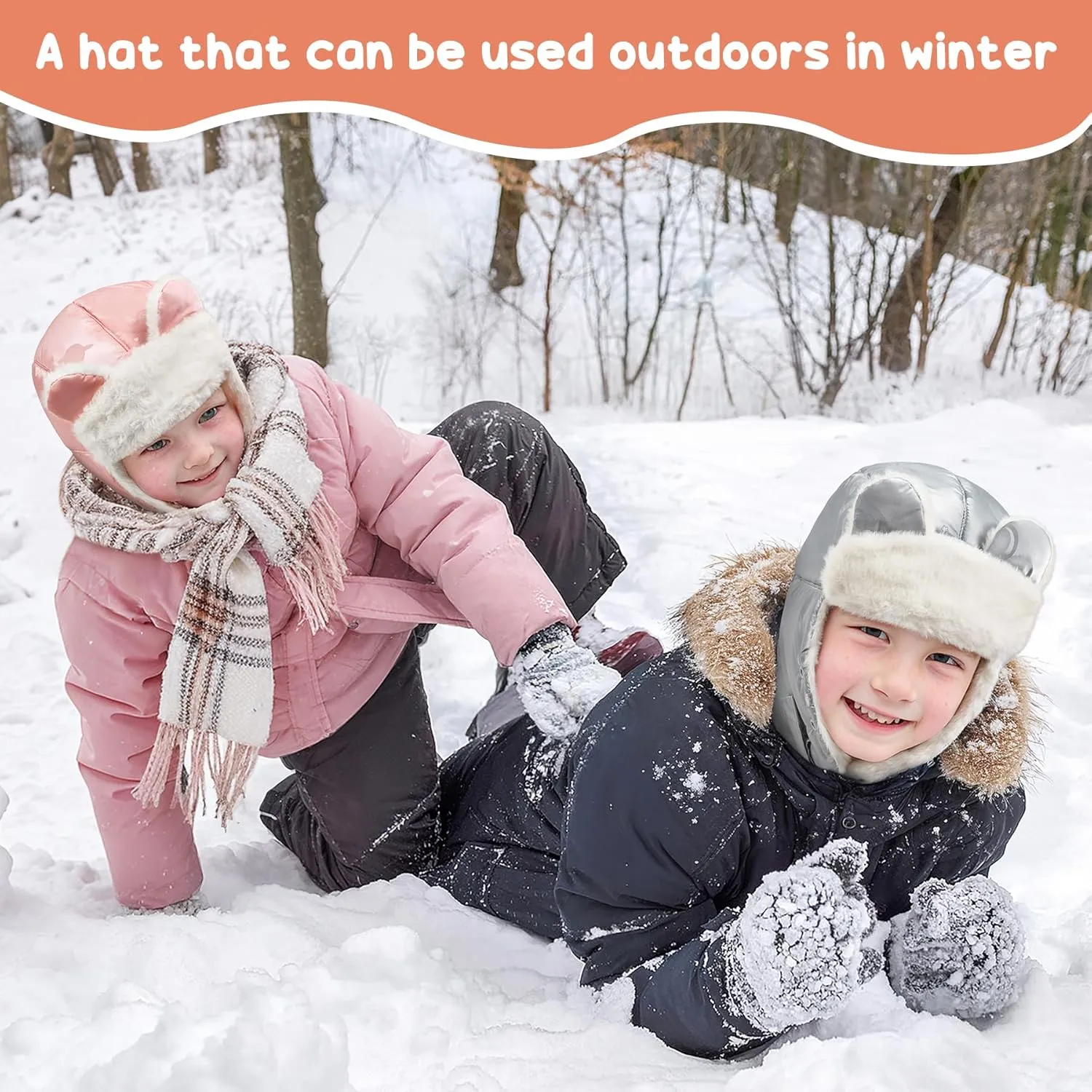 Sukeen Kids Trapper Hat for Girls Boy Windproof Kids Warm Hat Fur-Lined Earflap Hat with Mask for Cold Snow Weather