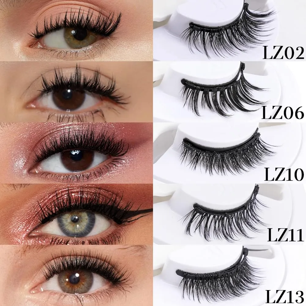 SULV Magnetic Fake Eyelashes 1 Pairs/2 Pairs/5Pairs Set To Choose, Natural Looking Magnetic Lashes Kit, Best 8D Look, Reusable Fake Eye Lash (LZ-13-5 Pairs Pack)