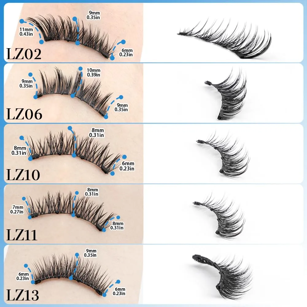 SULV Magnetic Fake Eyelashes 1 Pairs/2 Pairs/5Pairs Set To Choose, Natural Looking Magnetic Lashes Kit, Best 8D Look, Reusable Fake Eye Lash (LZ-13-5 Pairs Pack)